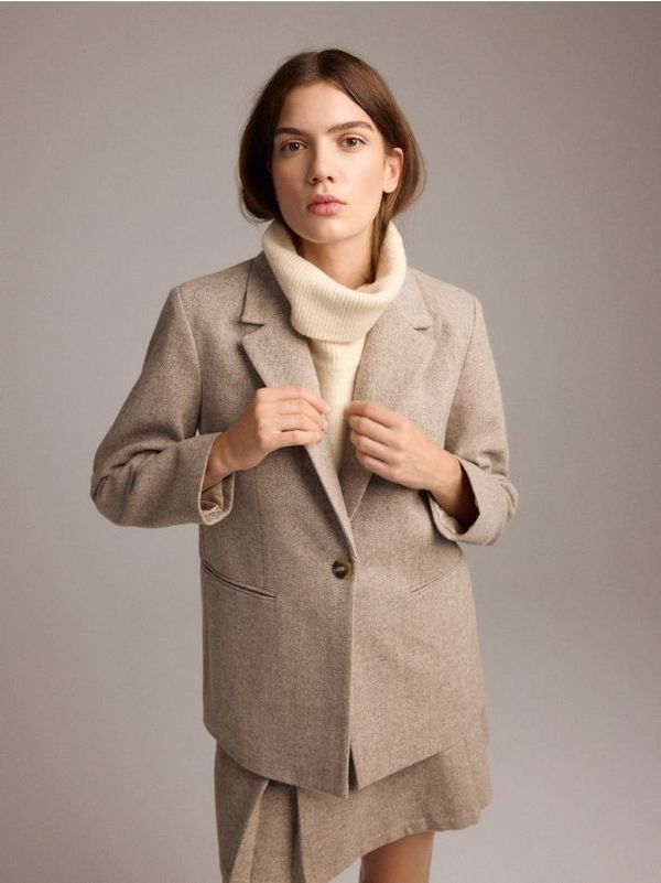 Reserved Reserved - Sako s uzorkom riblje kosti od mješavine vune - šaren