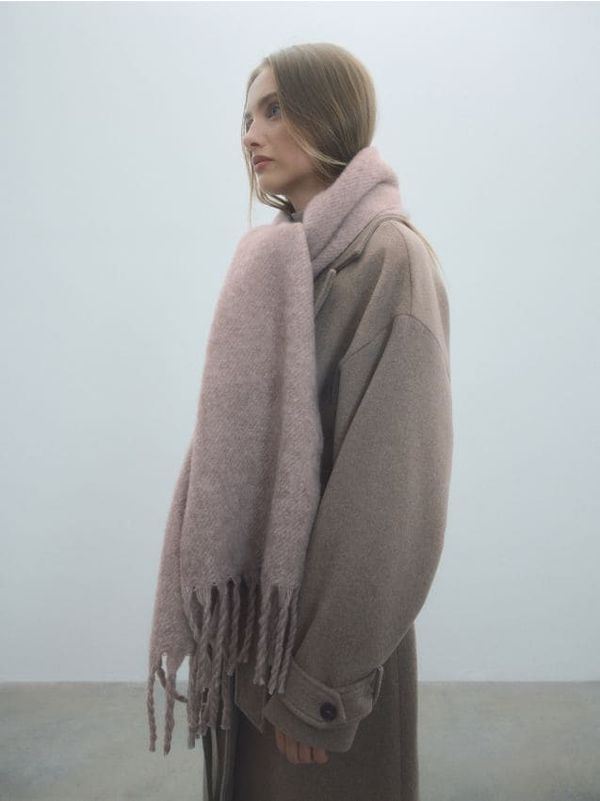 Reserved Reserved - Šal od mješavine vune - smeđesivo