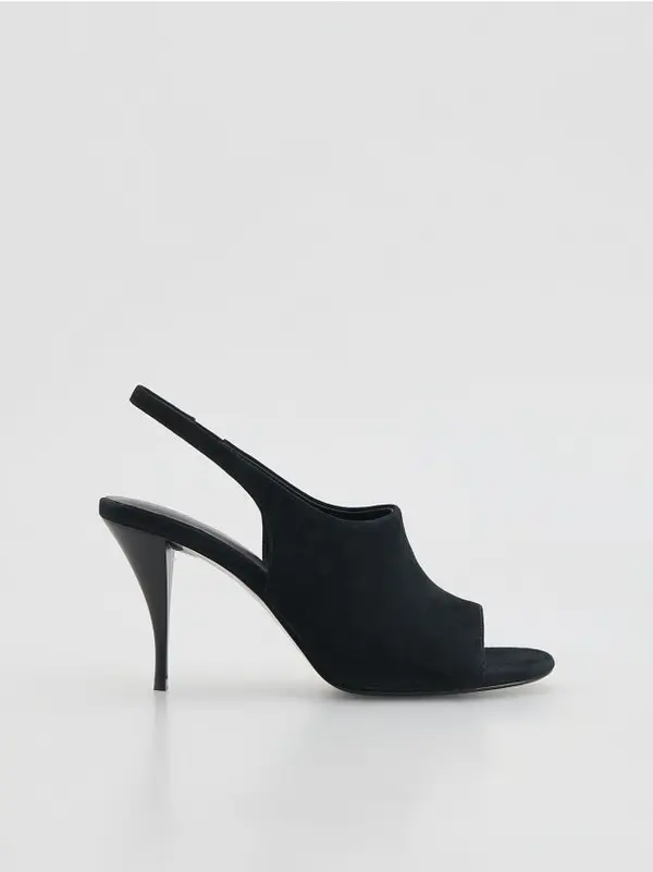 Reserved Reserved - Sandale na petu od brušene kože - crno