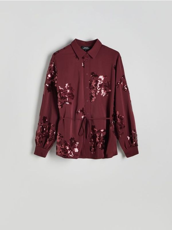 Reserved Reserved - Satenska košulja s aplikacijom sa šljokicama - burgundy