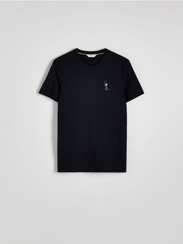 Reserved Reserved - Slim fit majica kratkih rukava s vezom - mornarsko plava