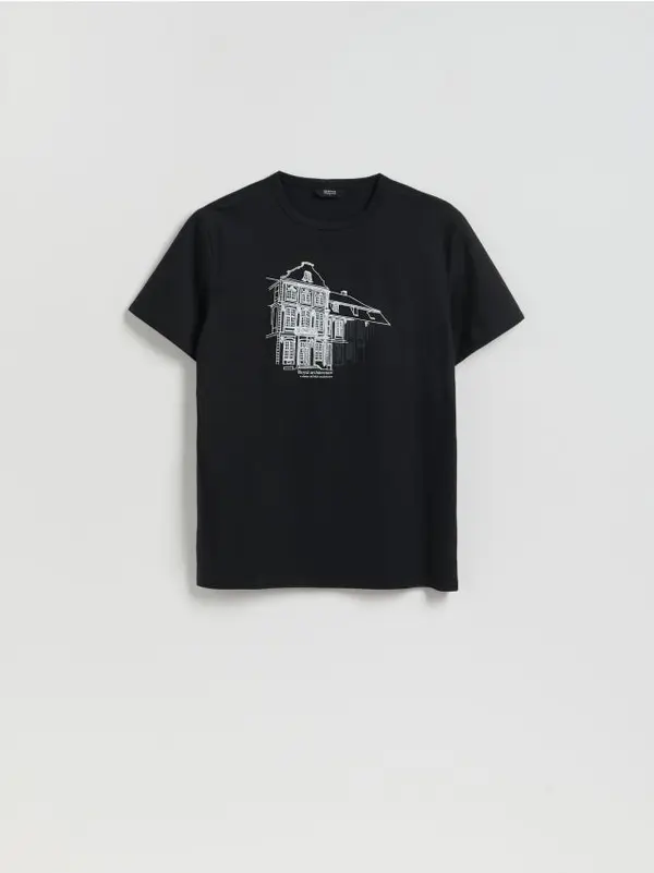 Reserved Reserved - Slim fit majica od merceriziranog pamuka - crno