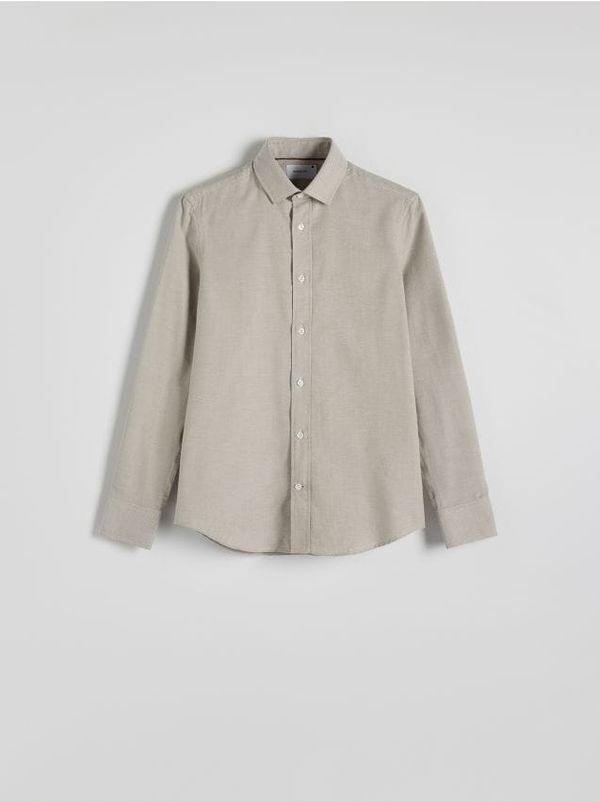 Reserved Reserved - Slim fit pamučna košulja - bež