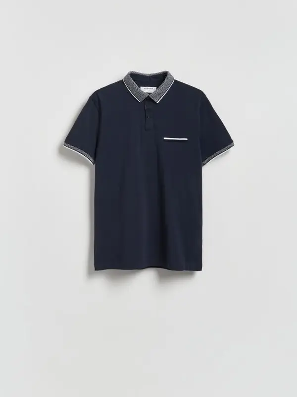 Reserved Reserved - Slim polo-majica s visokim udjelom pamuka - mornarsko plava