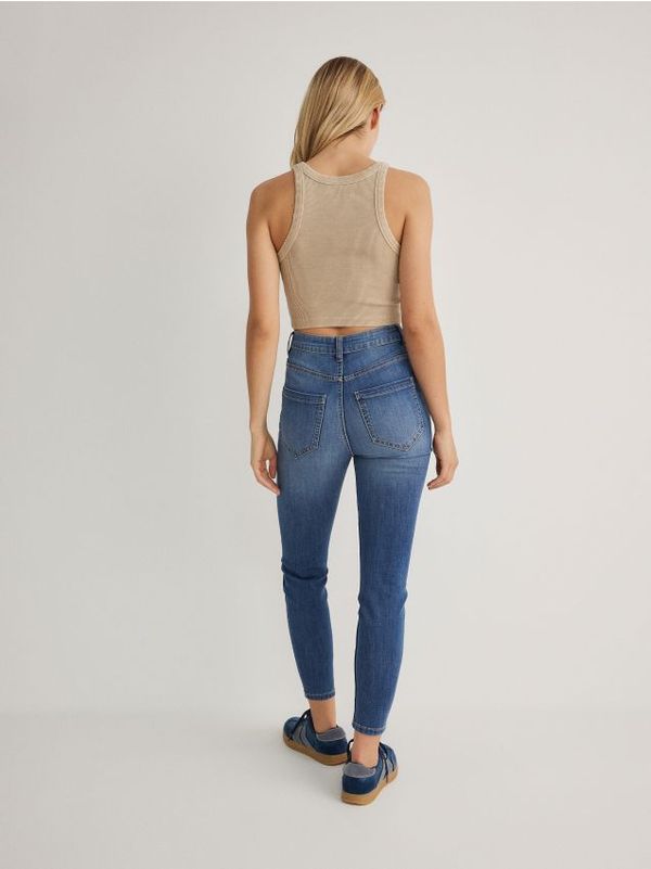 Reserved Reserved - Slim traperice visokog struka - plavo