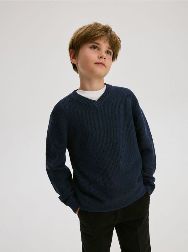 Reserved Reserved - Strukturirani pamučni džemper - mornarsko plava