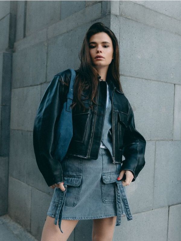 Reserved Reserved - Suknja cargo stila od trapera - siva