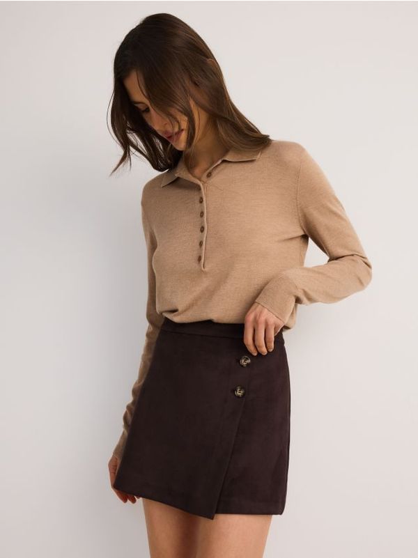 Reserved Reserved - Suknja-hlače od imitacije brušene kože - tamnosmeđe