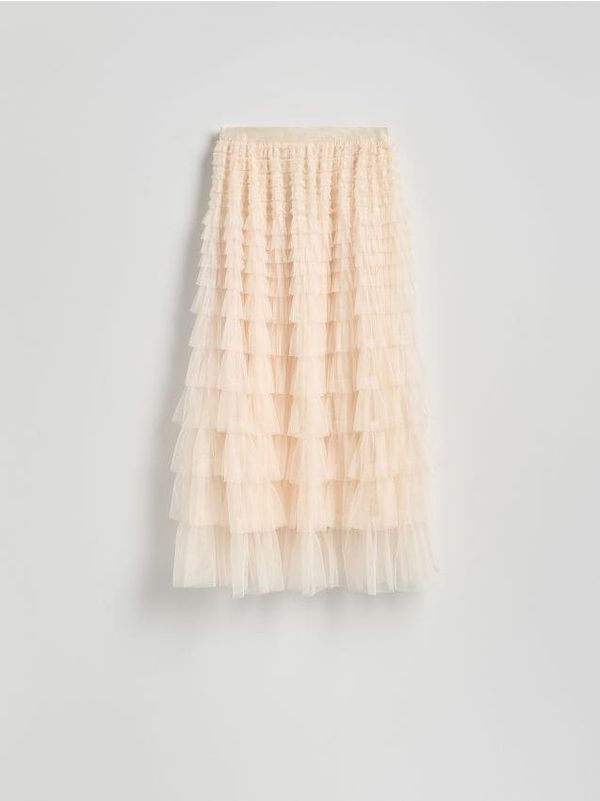 Reserved Reserved - Suknja od tila s volanima - boja kože