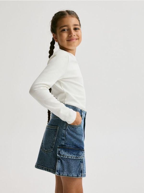 Reserved Reserved - Suknja od trapera s cargo džepovima - plava