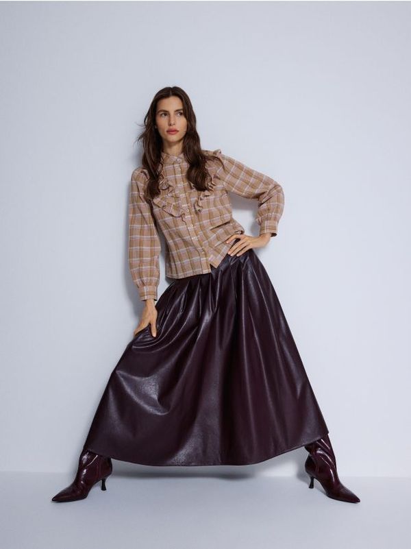 Reserved Reserved - Suknja od umjetne kože - burgundy