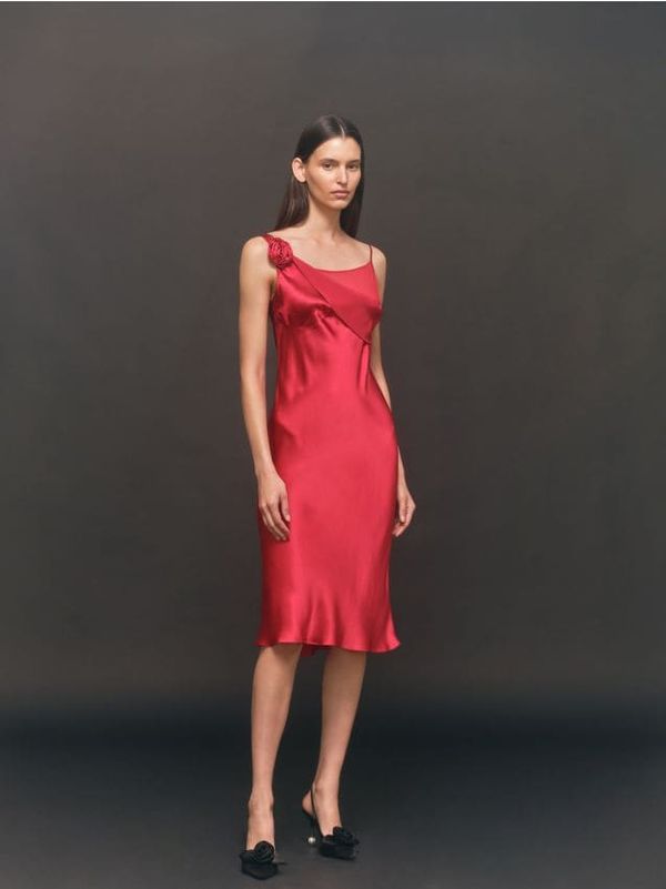 Reserved Reserved - Svilena haljina s tankim naramenicama - crvena