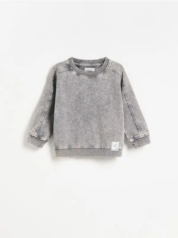 Reserved Reserved - Top dugih rukava s acid wash efektom - tamnosivo