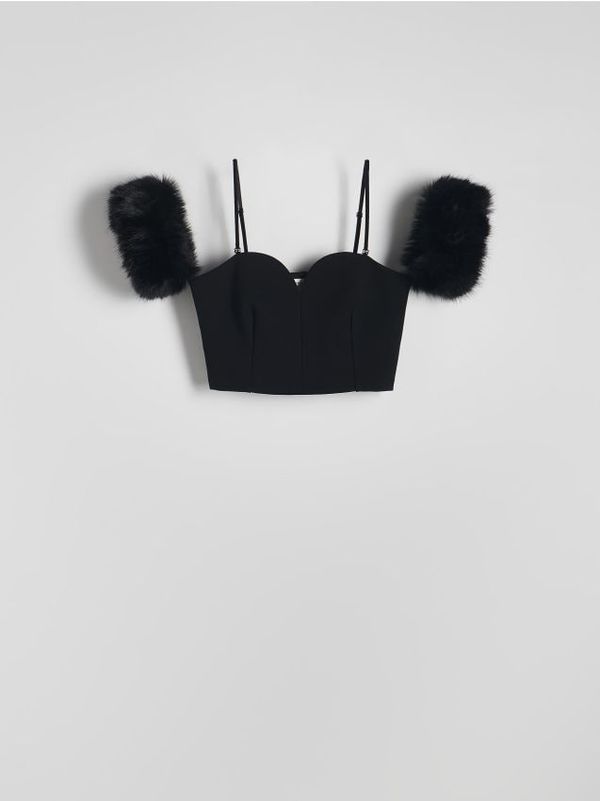 Reserved Reserved - Top s ukrasnim rukavima - crno