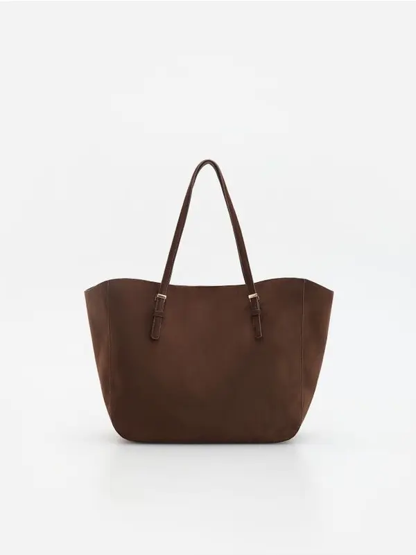 Reserved Reserved - Torba shopper od umjetne brušene kože - prljavosmeđe