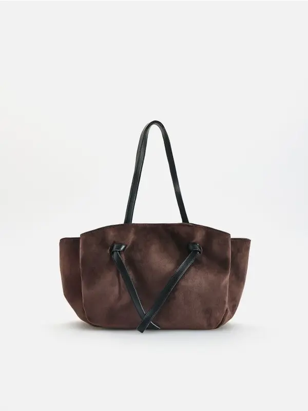 Reserved Reserved - Torba shopper od umjetne brušene kože - tamnosmeđe