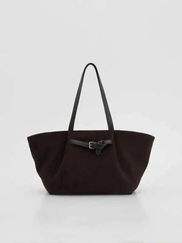Reserved Reserved - Torba shopper od umjetne brušene kože - tamnosmeđe