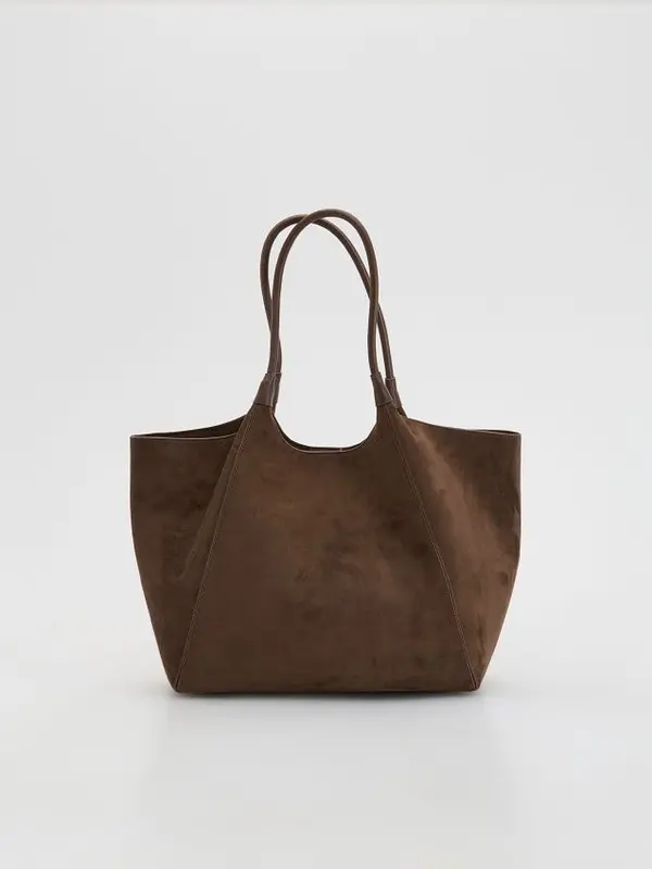 Reserved Reserved - Torba shopper od umjetne brušene kože - tamnosmeđe