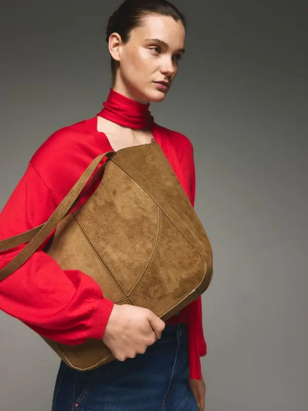 Reserved Reserved - Torba shopper od umjetne brušene kože - zlatnosmeđe
