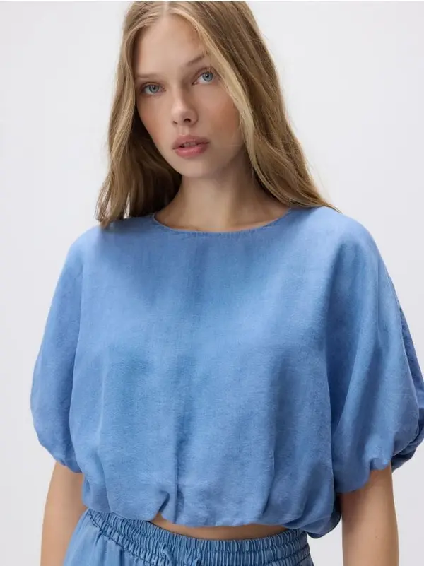 Reserved Reserved - Traper bluza od lyocellu - plava
