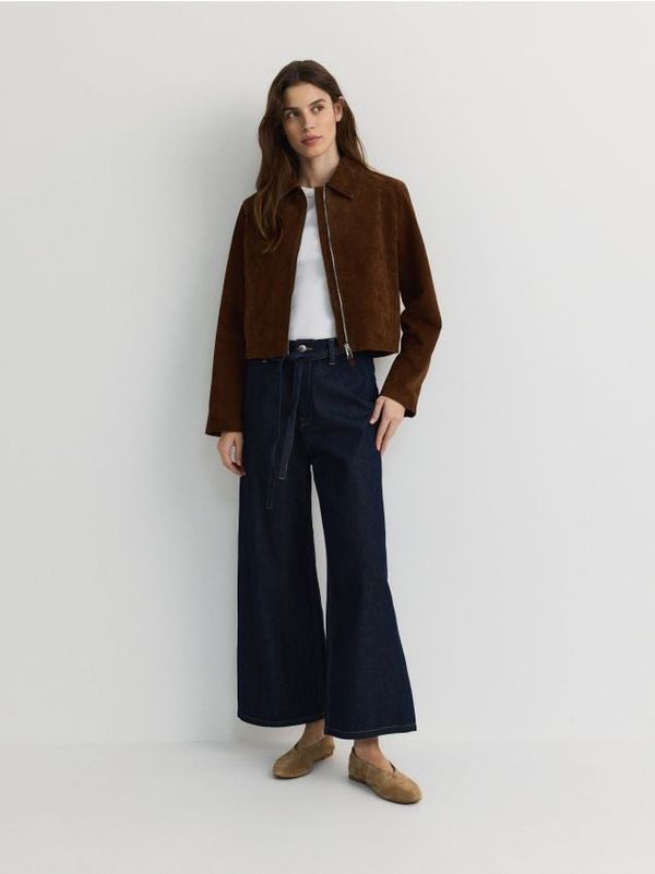 Reserved Reserved - Traperice s remenom wide leg - mornarsko plava