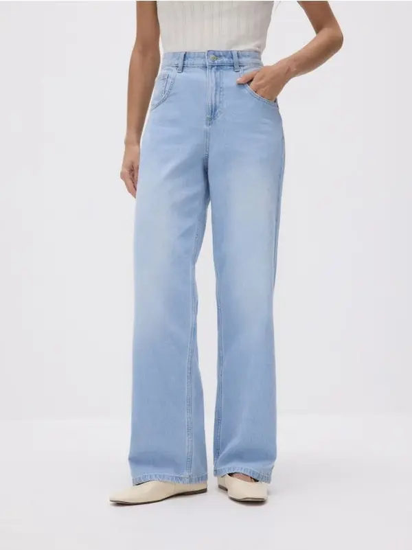 Reserved Reserved - Traperice s remenom wide leg - plava