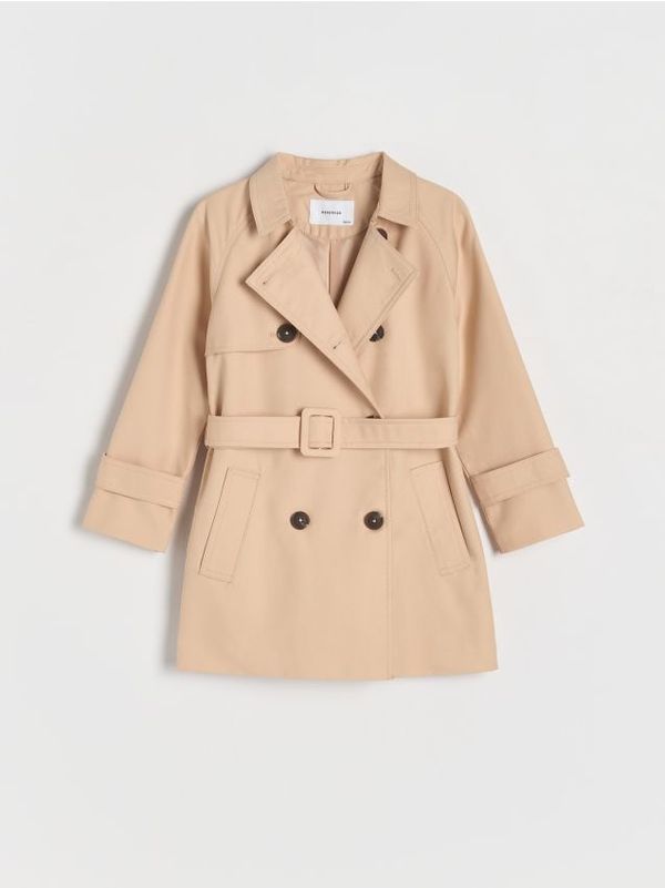 Reserved Reserved - Trenčkot s pojasom i dvostrukim kopčanjem - bež