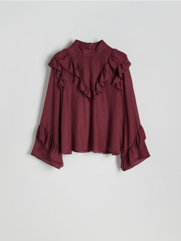 Reserved Reserved - Viskozna bluza з оборкою - burgundy