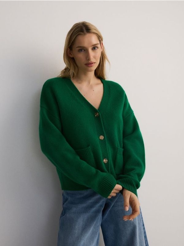 Reserved Reserved - Vuneni kardigan s džepovima - žutozeleno