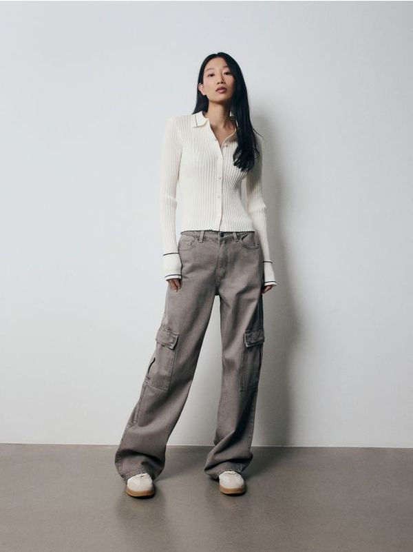 Reserved Reserved - Wide leg cargo traperice - tamnosivo