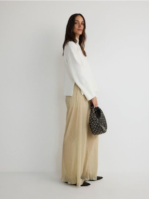 Reserved Reserved - Wide leg hlače - boja pšenice