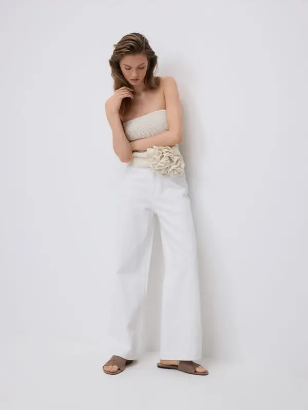Reserved Reserved - Wide leg traperice - bijela