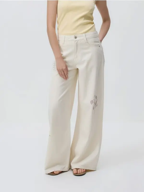Reserved Reserved - Wide leg traperice - krem