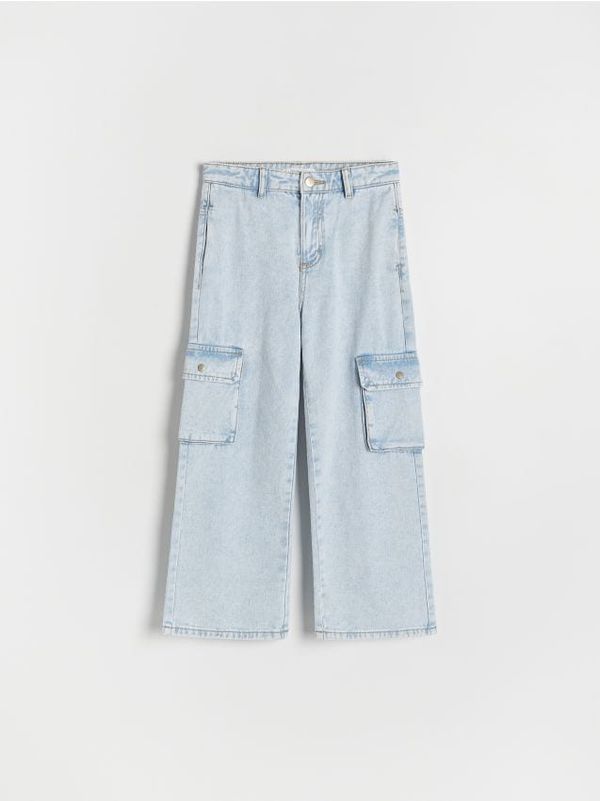 Reserved Reserved - Wide leg traperice s cargo džepovima - plava