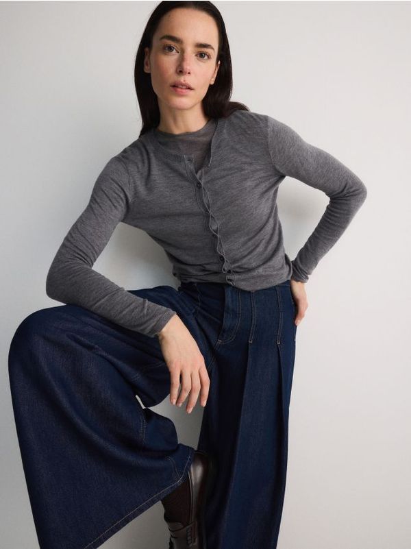 Reserved Reserved - Wide leg traperice s naborima - mornarsko plava