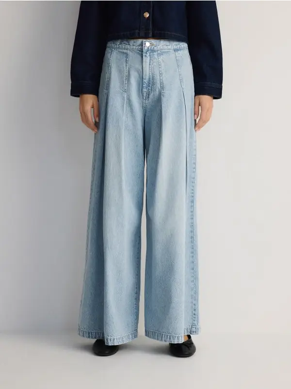 Reserved Reserved - Wide leg traperice s naborima - plava