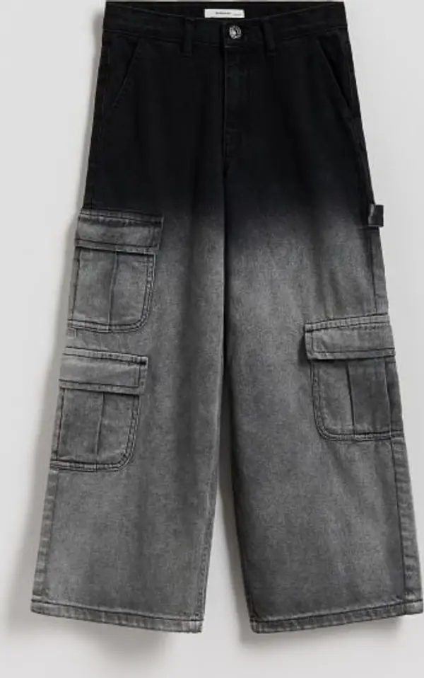 Reserved Reserved - Wide leg traperice s nijansiranim efektom - crno