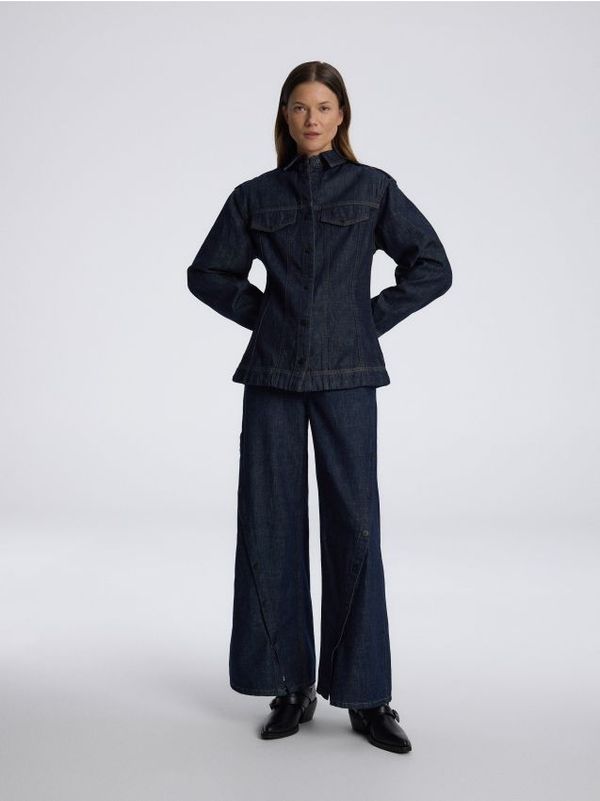 Reserved Reserved - Wide leg traperice s nogavicama na kopčanje - mornarsko plava