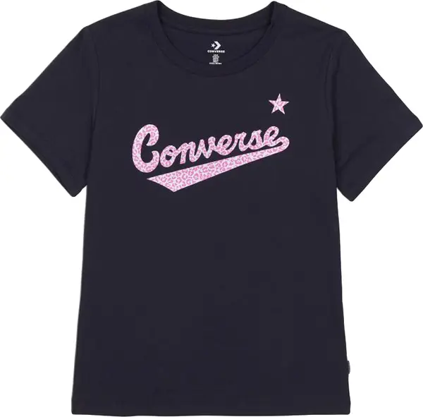 Converse Converse Script Logo Leopard Infill Classic Tee Žene - Majice Converse - Crna - 10022344-A02-XS - Size: XS