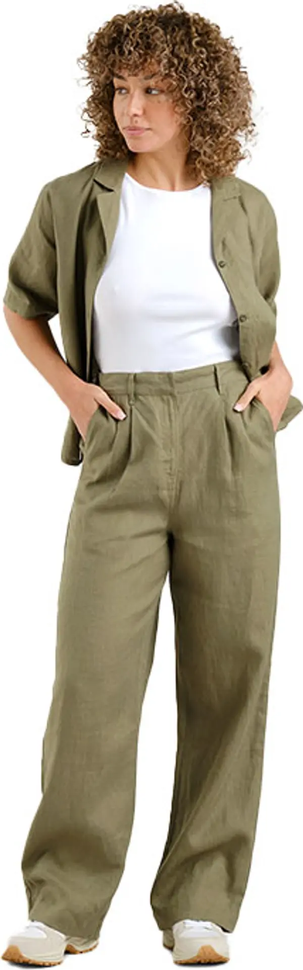 Dedicated Dedicated Pants Vickleby Linen Leaf Green Žene - Hlače Dedicated - Zelena - 22696-L - Size: L