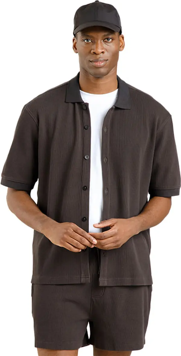 Dedicated Dedicated Shirt Falkvik Waffle Phantom Black Muškarci - košulja Dedicated - Crna - 22718-L - Size: L