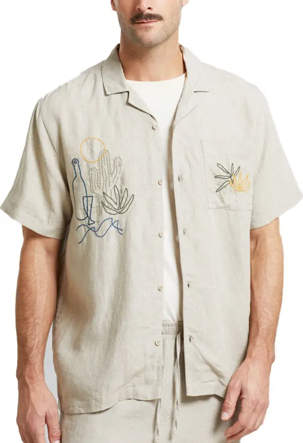 Dedicated Dedicated Shirt Marstrand Linen Emb Ecru Muškarci - košulja Dedicated - Bezbojan - 21880-L - Size: L