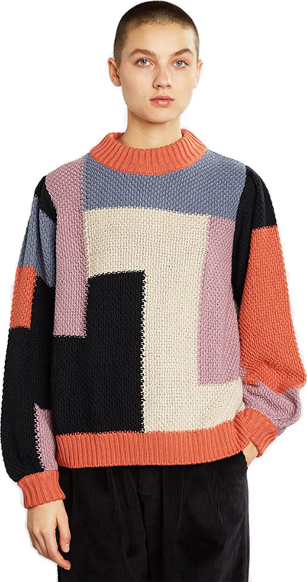 Dedicated Dedicated Sweater Knitted Rutbo Blocks Multi Berry Žene - Dukserice i džemperi s kapulja Dedicated - Velikobojan - 20009-M - Size: M