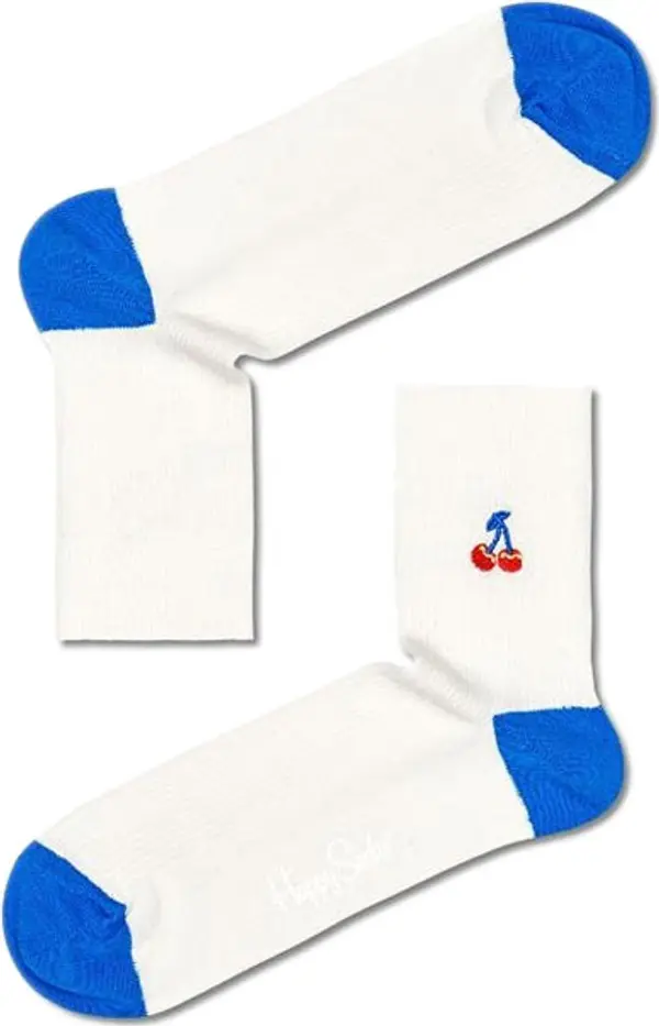 Happy Socks Happy Socks Ribbed Embroidery Cherry 1/2 Crew Sock Unisex - Nogavice Happy Socks - Bijela - RECHE13-1300-4-7 - Size: 4-7