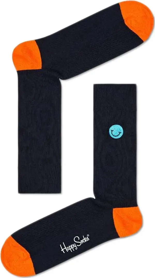 Happy Socks Happy Socks Ribbed Embroidery Smiley Sock Unisex - Nogavice Happy Socks - Crna - RESMI01-6500-4-7 - Size: 4-7
