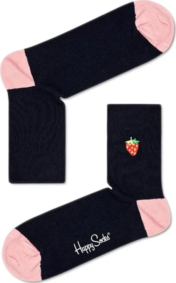 Happy Socks Happy Socks Ribbed Embroidery Strawberry 1/2 Crew Sock Unisex - Nogavice Happy Socks - Crna - RESTR13-6500-4-7 - Size: 4-7