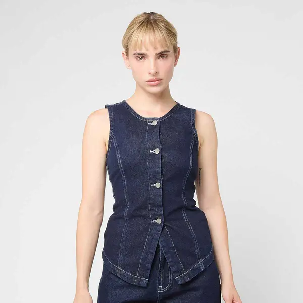 Decibel Buttoned Denim Vest