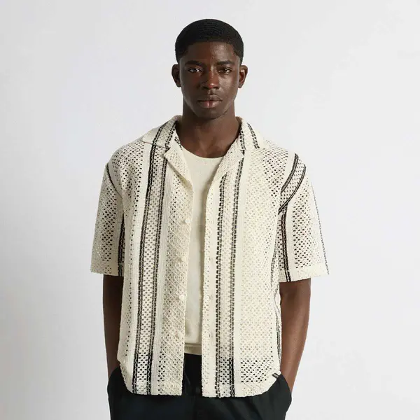 Burocs Crochet Striped Shirt