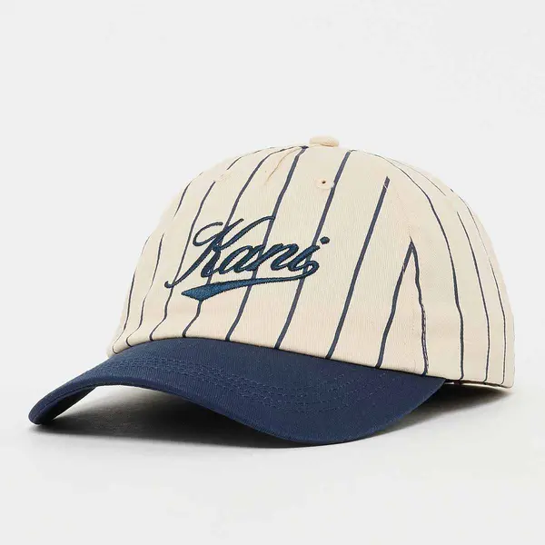 Karl Kani Cursive Varsity Pinstripe Baseball Cap off white/dark blue