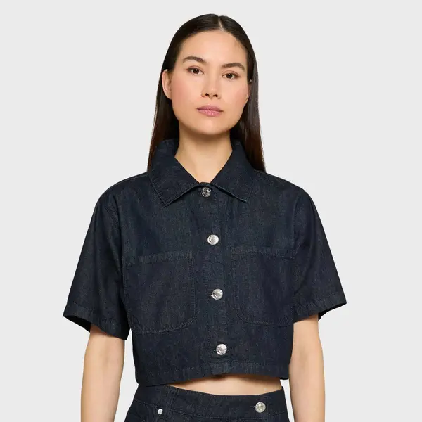 Urban Classics Ladies Cropped Light Denim Shirt